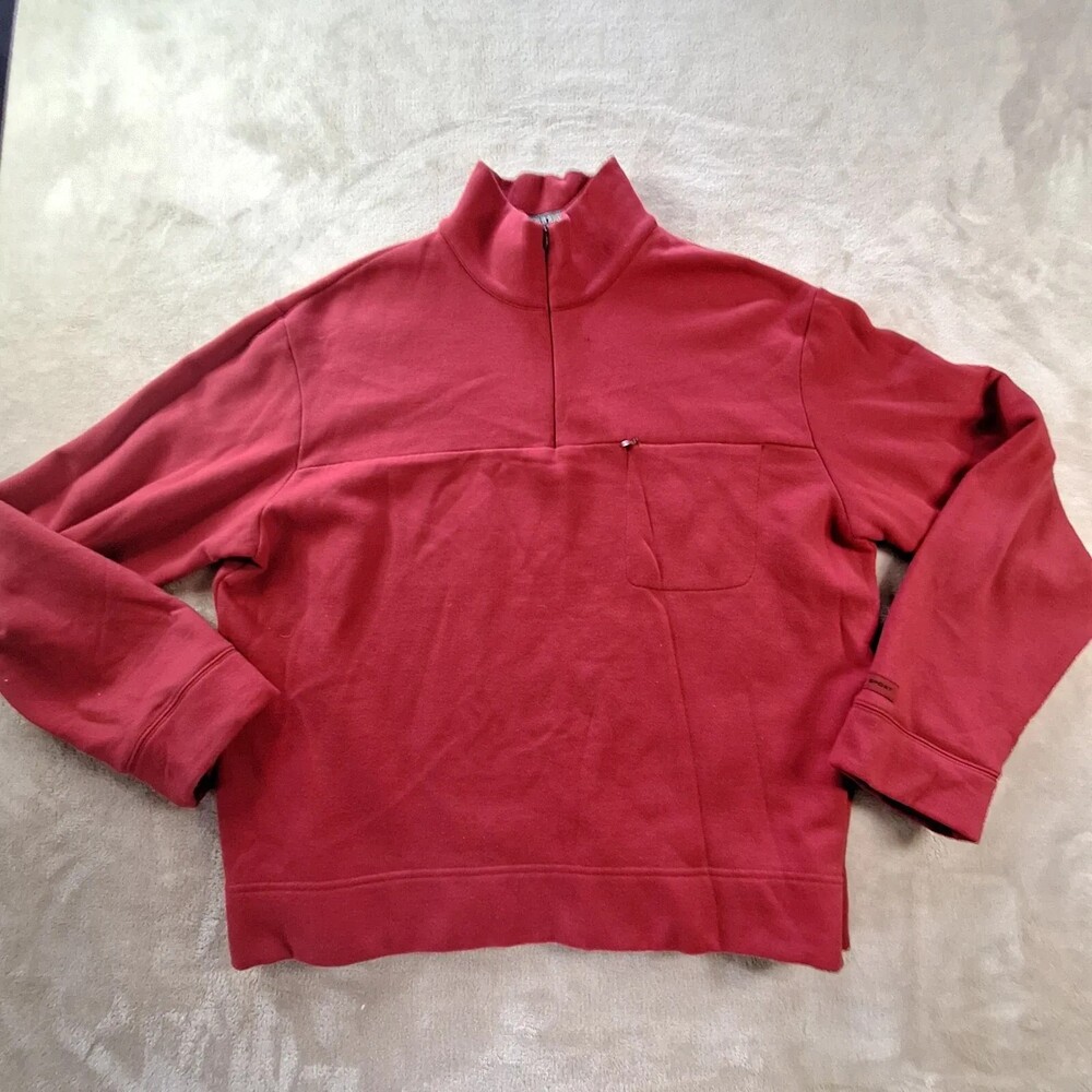 Polo Sport Ralph Lauren Sweatshirt Mens XL Red 1/4 Zip Fleece Mock Neck Pocket
